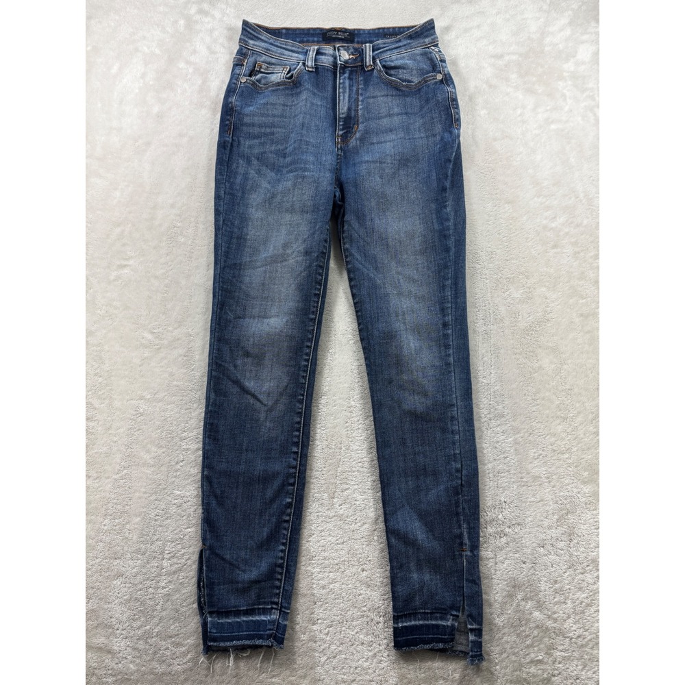 Judy Blue Womens Skinny Mid Rise Raw Hem Blue Jeans 1/25 Meas: 26x27.5